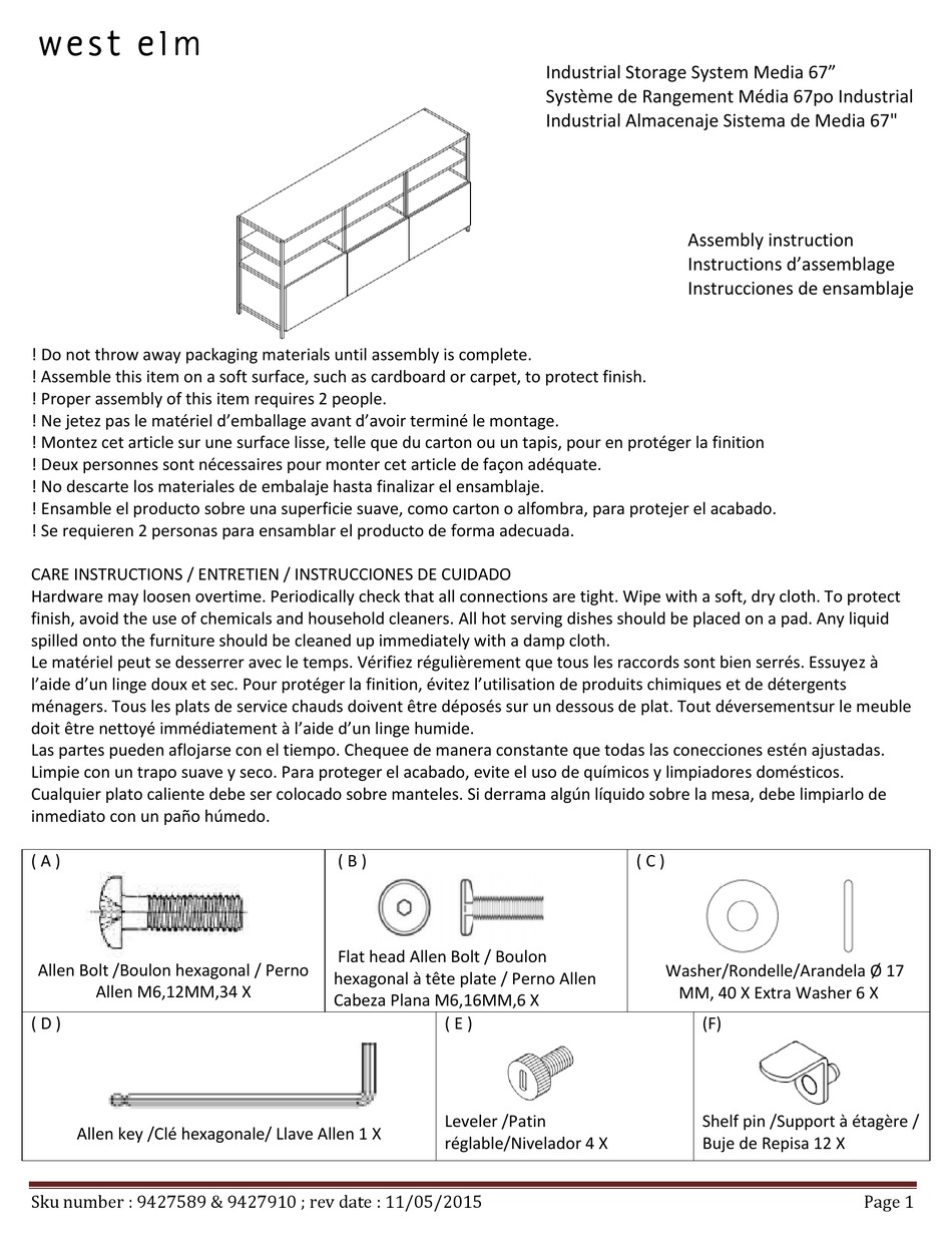 WEST ELM 9427589 ASSEMBLY INSTRUCTION MANUAL Pdf Download ManualsLib
