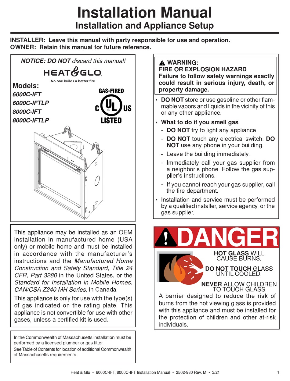 HEAT & GLO 6000CIFT INSTALLATION MANUAL Pdf Download ManualsLib