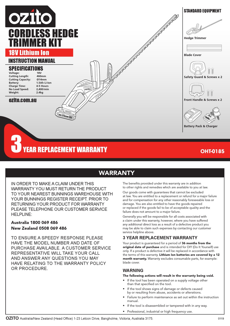OZITO OHT0185 INSTRUCTION MANUAL Pdf Download ManualsLib