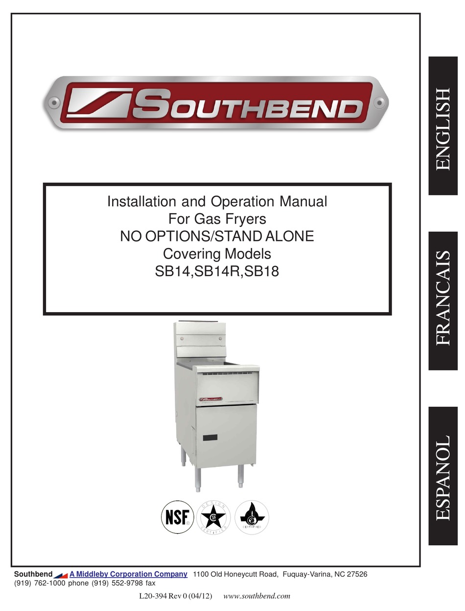 MIDDLEBY SOUTHBEND SB14 INSTALLATION AND OPERATION MANUAL Pdf Download