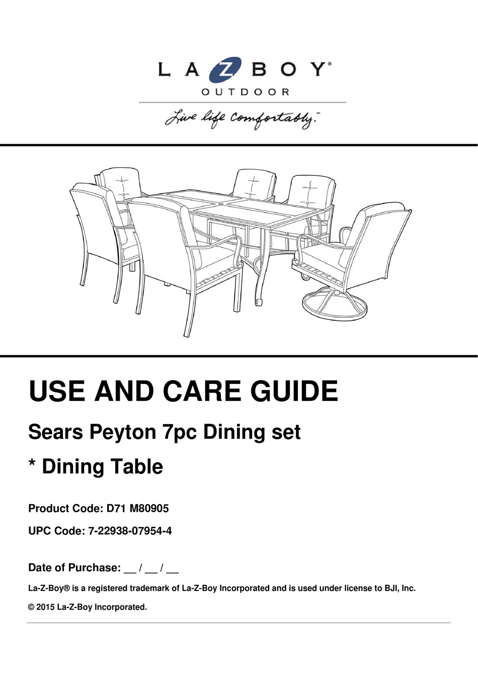 LAZBOY SEARS PEYTON D71 M80905 USE AND CARE MANUAL Pdf Download