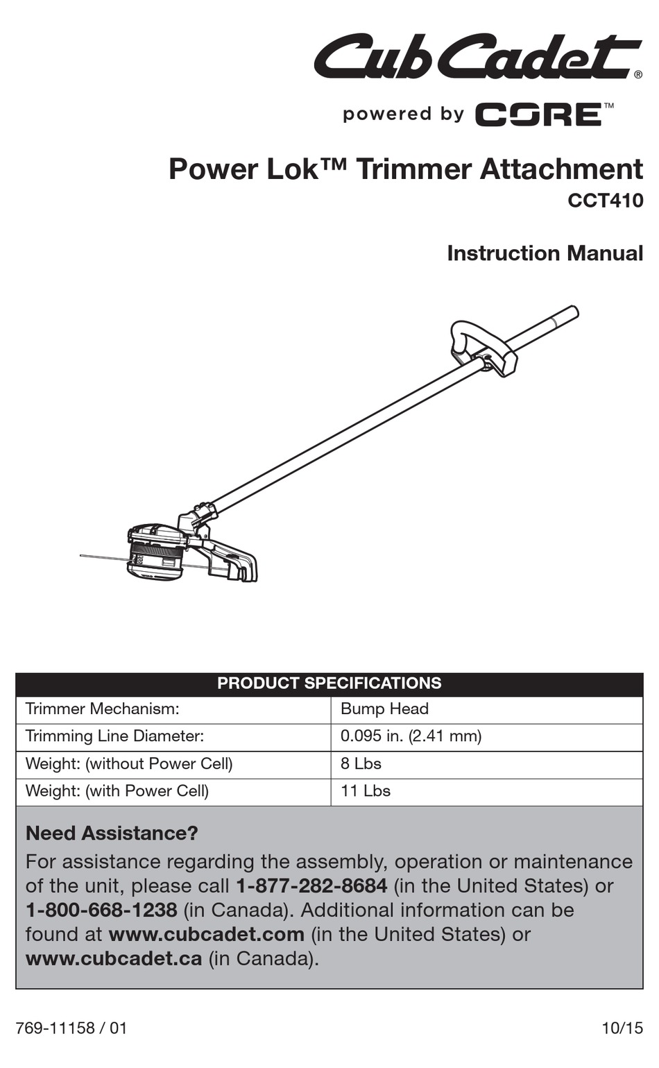 CUB CADET CCT410 INSTRUCTION MANUAL Pdf Download | ManualsLib