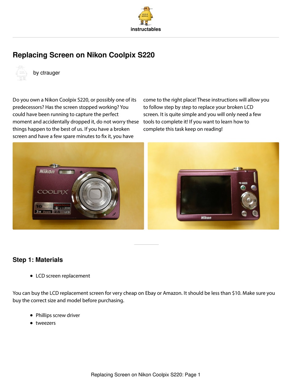 NIKON COOLPIX S220 REPLACEMENT MANUAL Pdf Download ManualsLib