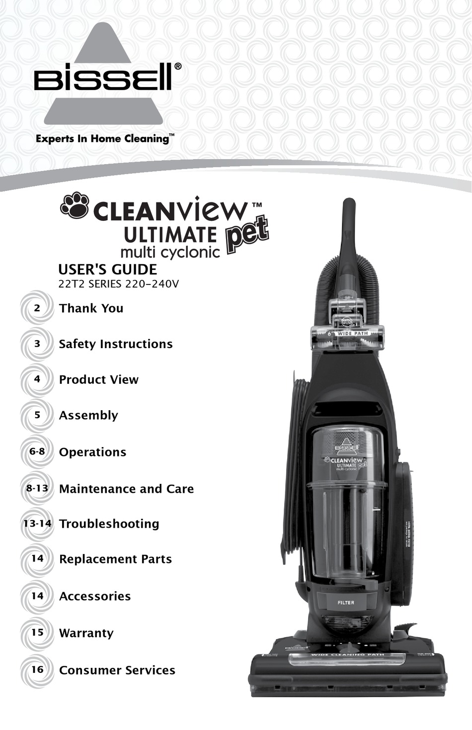 BISSELL CLEANVIEW PET ULTIMATE 22T2 SERIES USER MANUAL Pdf Download