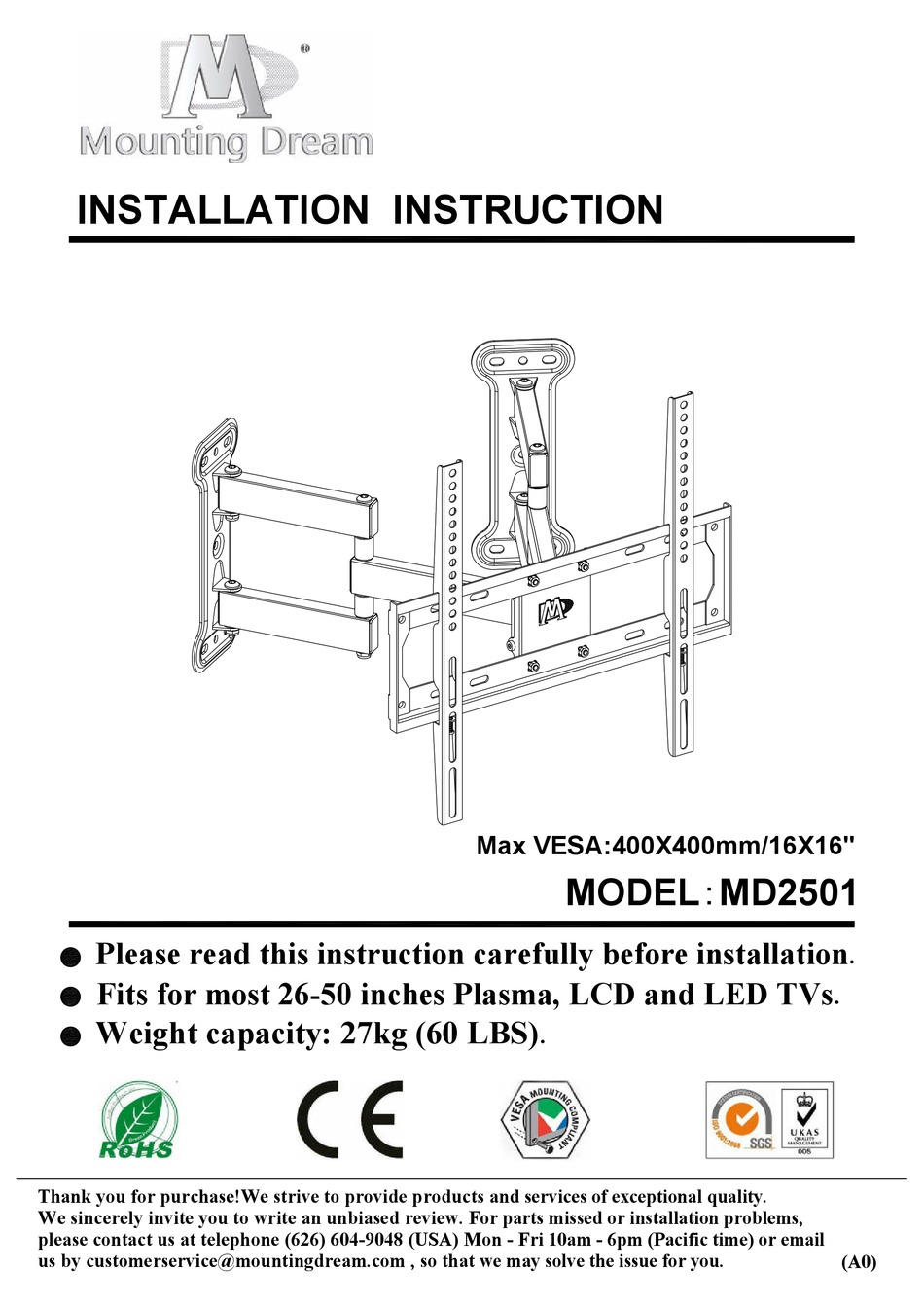MOUNTING DREAM MD2501 INSTALLATION INSTRUCTION Pdf Download ManualsLib