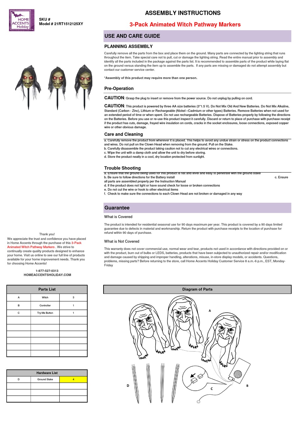 HOME ACCENTS HOLIDAY 21RT1512125XY USE AND CARE MANUAL Pdf Download