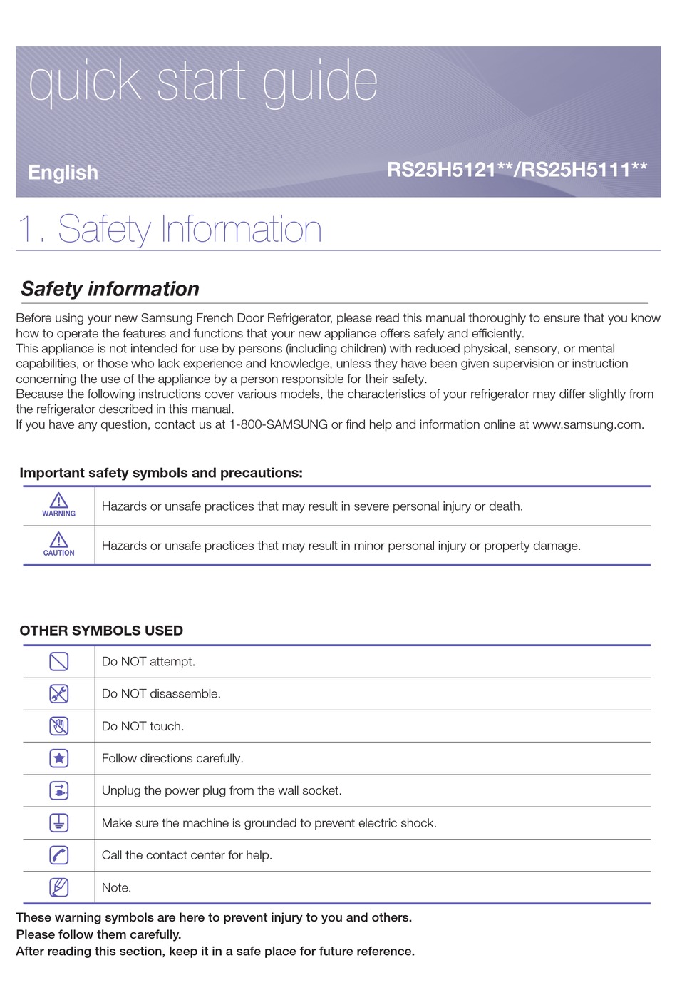 SAMSUNG RS25H5111SR QUICK START MANUAL Pdf Download ManualsLib