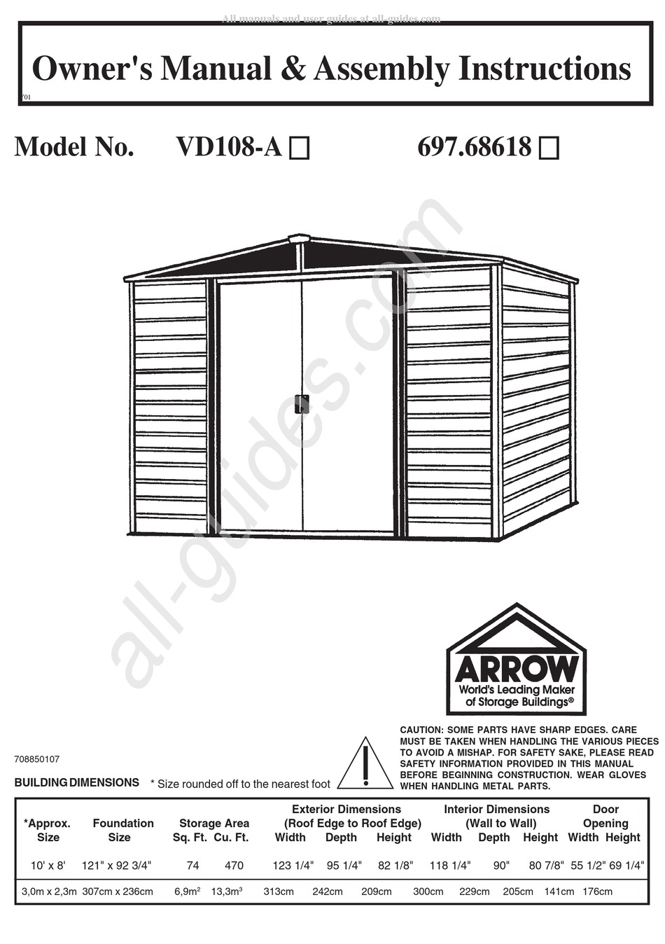 ARROW VD108-A OWNER'S MANUAL & ASSEMBLY INSTRUCTIONS Pdf Download ...