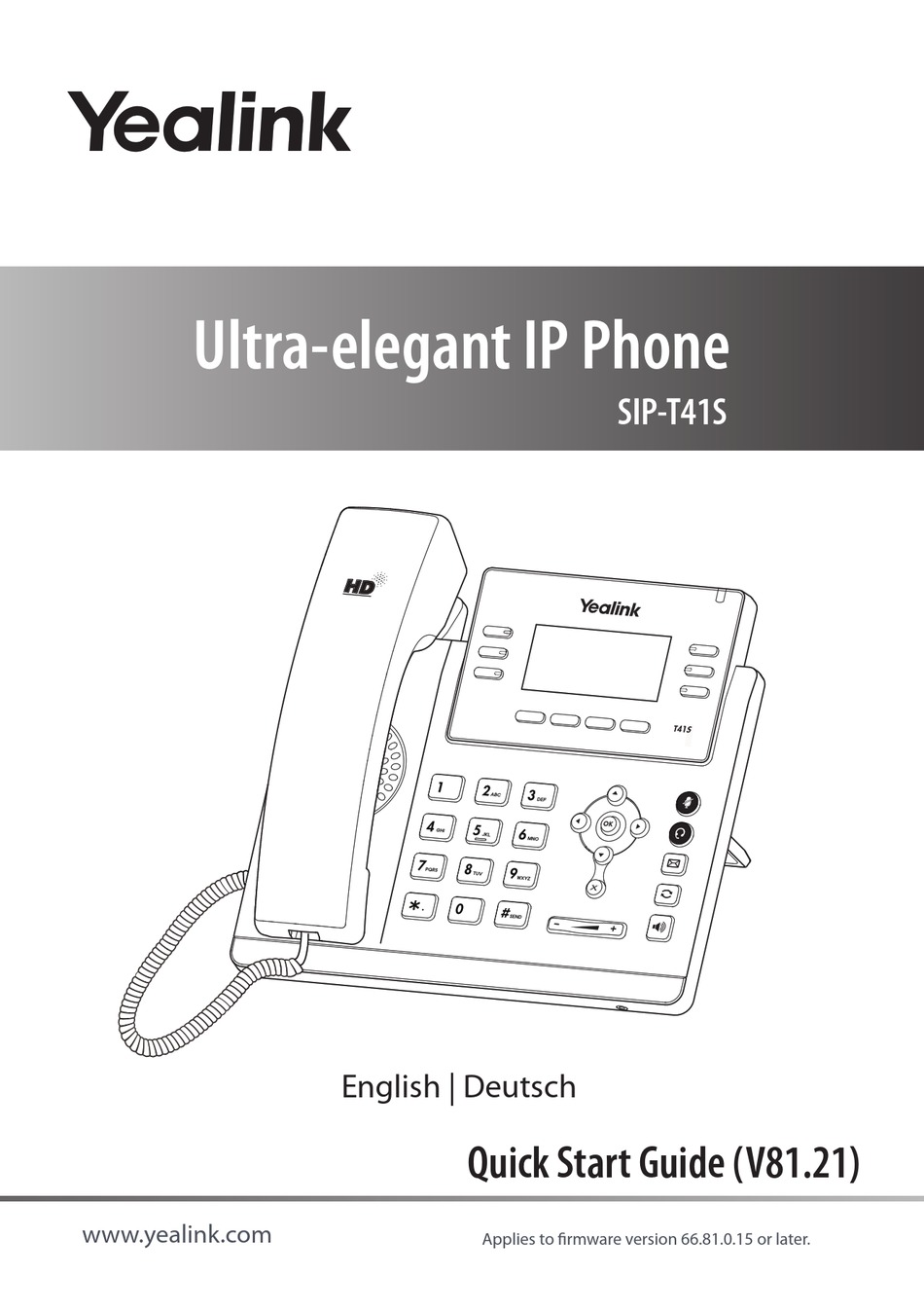 YEALINK SIP-T41S QUICK START MANUAL Pdf Download | ManualsLib