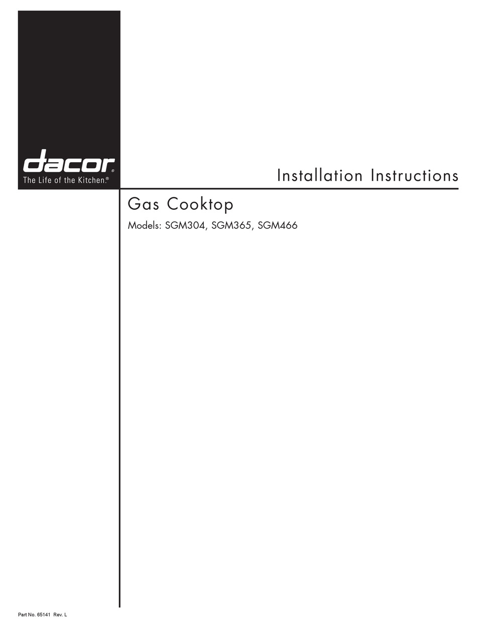 DACOR SGM466 INSTALLATION INSTRUCTIONS MANUAL Pdf Download ManualsLib