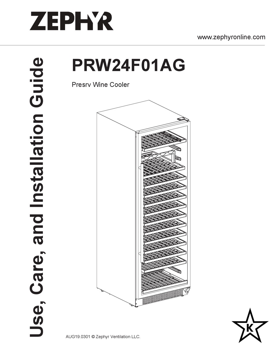 ZEPHYR PRW24F01AG USE, CARE AND INSTALLATION MANUAL Pdf Download