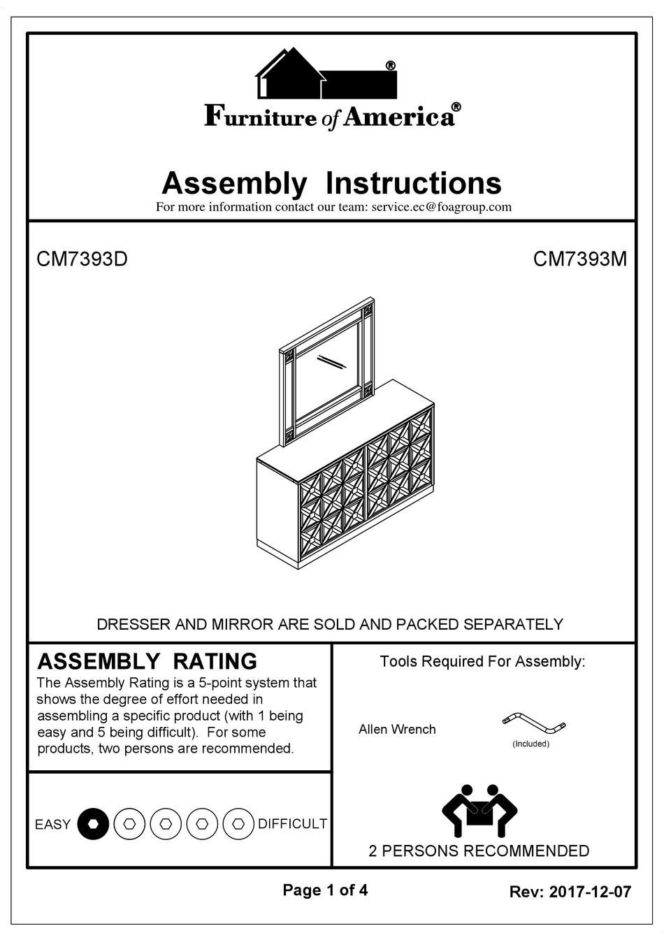 FURNITURE OF AMERICA CM7393D ASSEMBLY INSTRUCTIONS Pdf Download ...