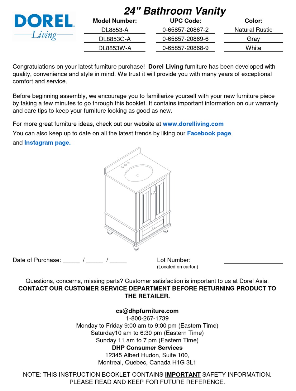 DOREL LIVING DL8853-A MANUAL Pdf Download | ManualsLib