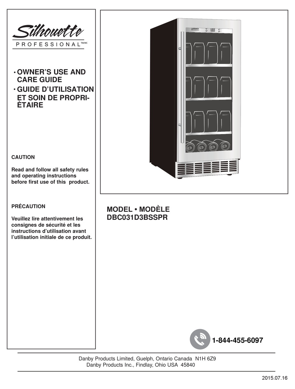 DANBY SILHOUETTE PROFESSIONAL DBC031D3BSSPR OWNER'S USE AND CARE MANUAL