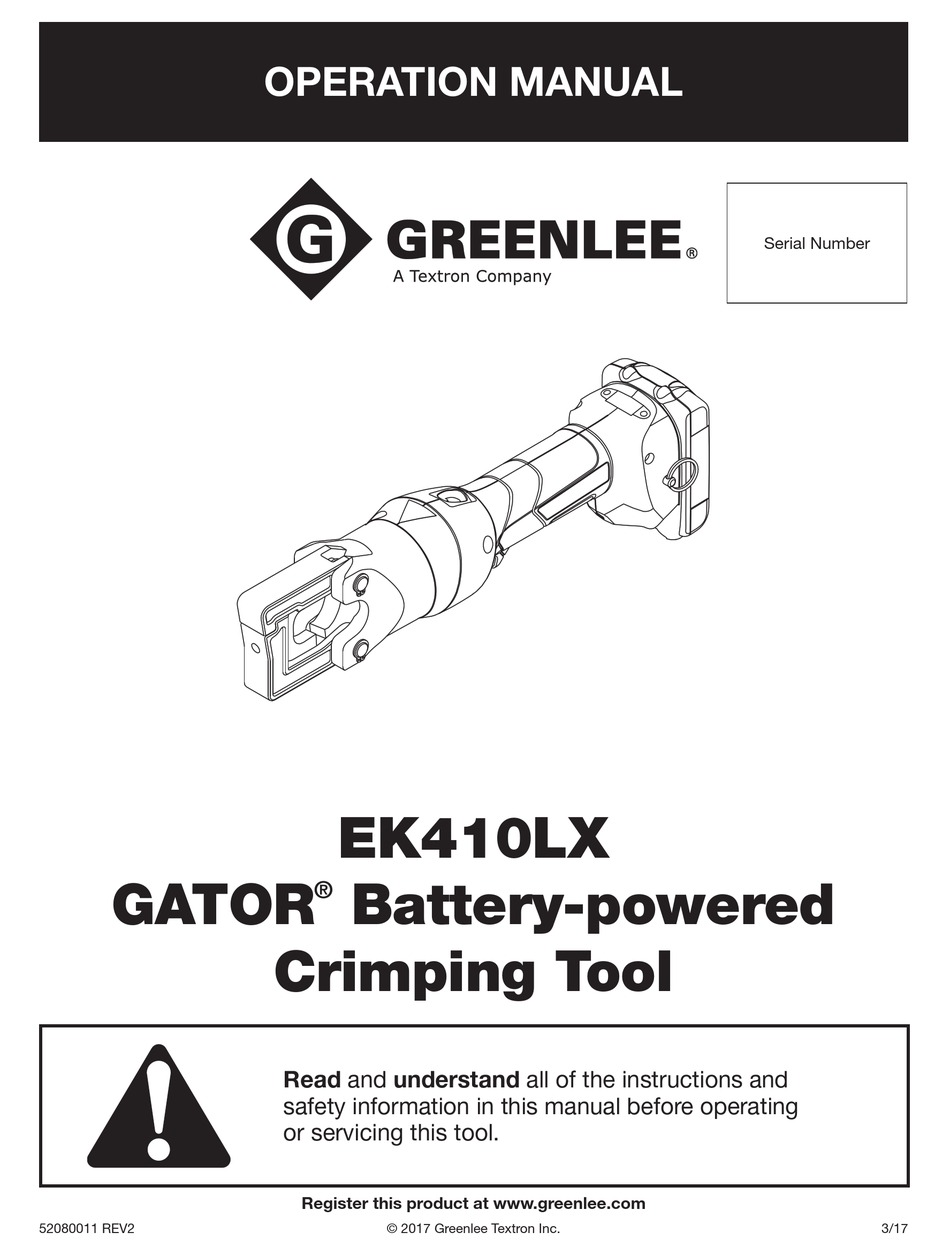 TEXTRON GREENLEE GATOR EK410LX OPERATION MANUAL Pdf Download ManualsLib