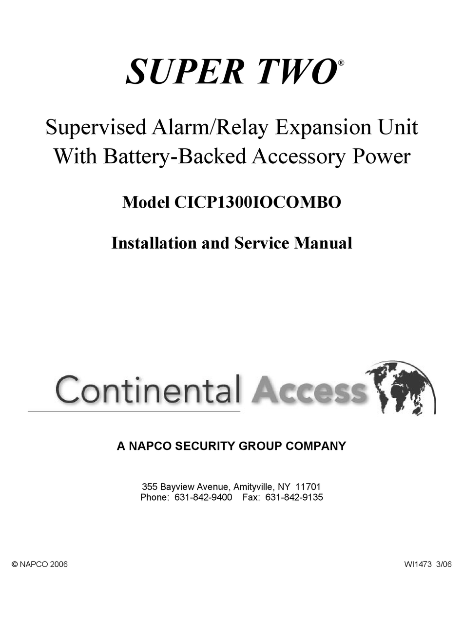 NAPCO CONTINENTAL ACCESS SUPER TWO INSTALLATION AND