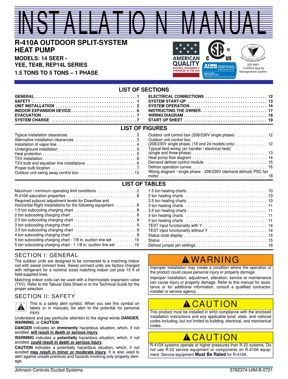 JOHNSON CONTROLS R410A INSTALLATION MANUAL Pdf Download ManualsLib