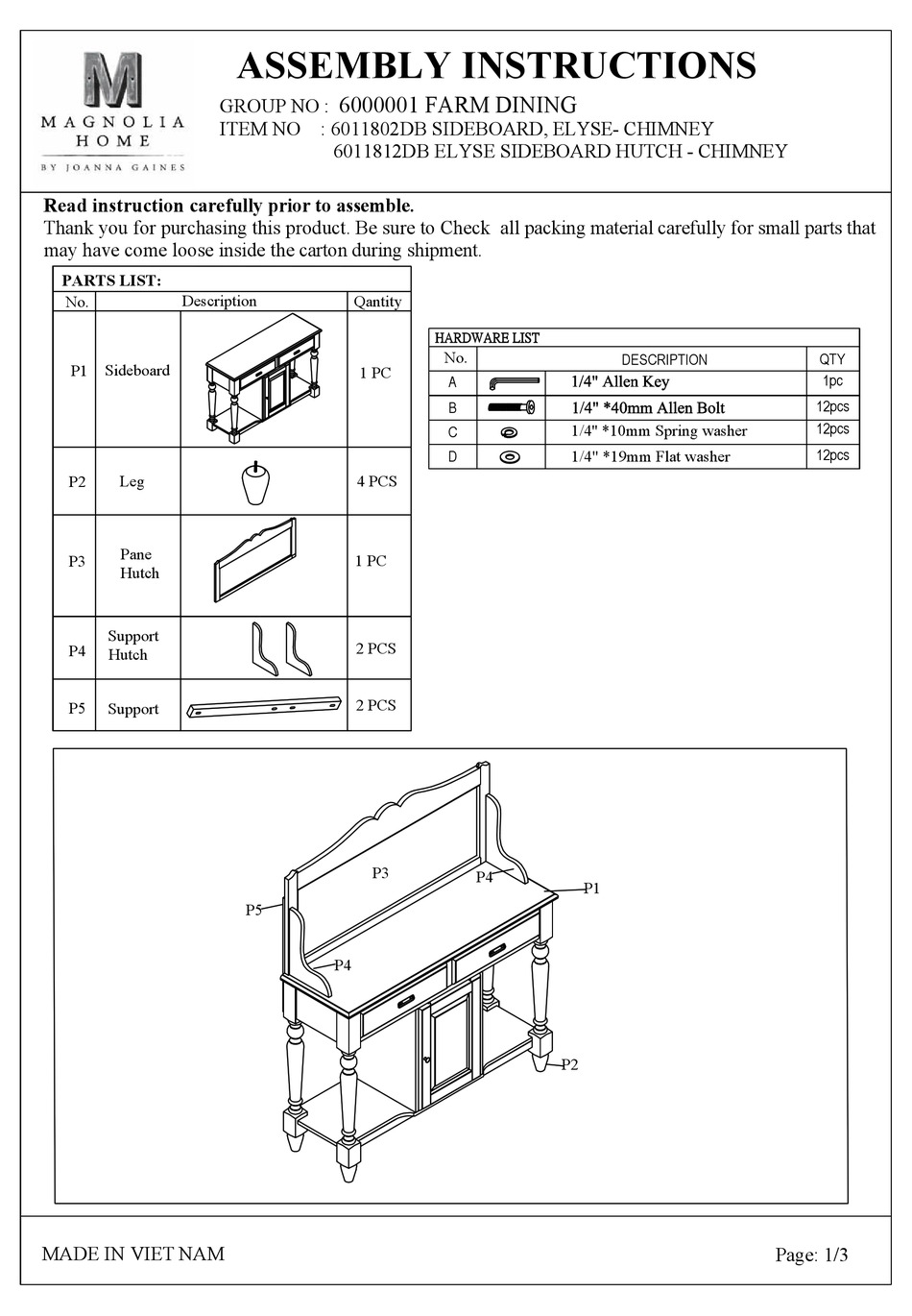 MAGNOLIA HOME 6011802DB ASSEMBLY INSTRUCTIONS Pdf Download ManualsLib