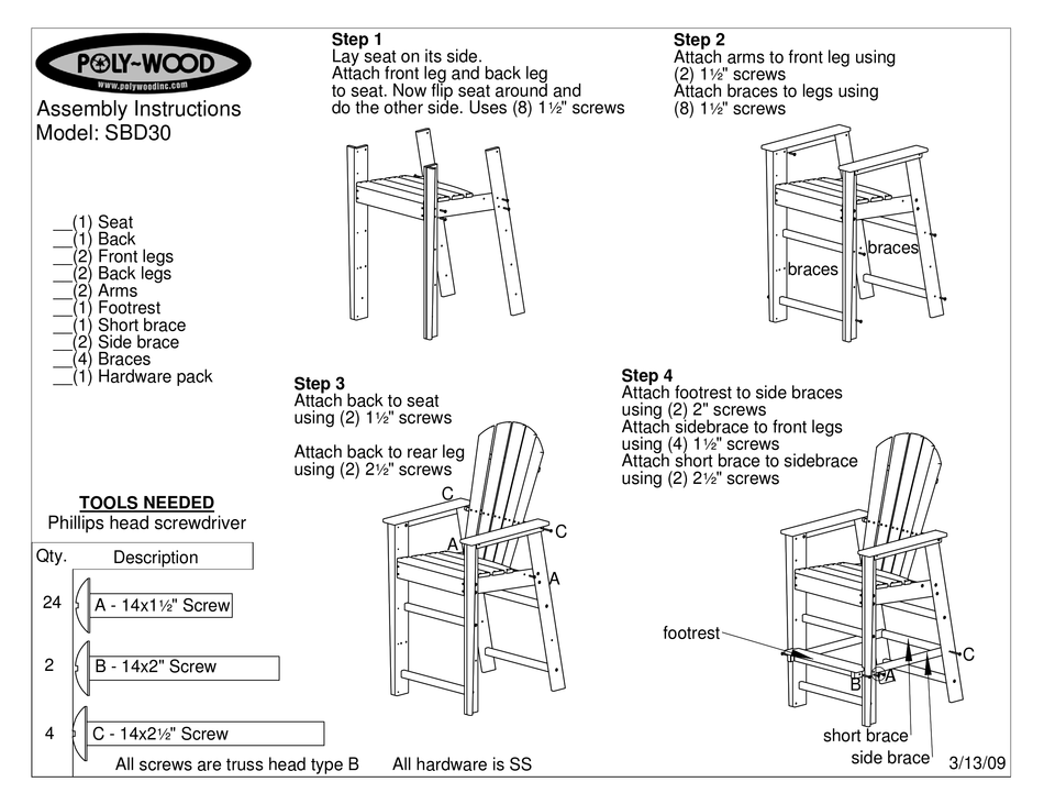 POLY-WOOD SBD30 ASSEMBLY INSTRUCTIONS Pdf Download | ManualsLib