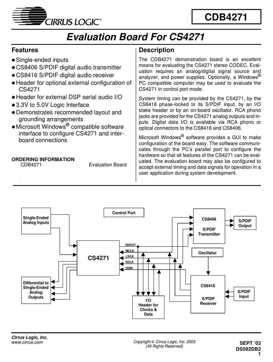 CIRRUS LOGIC CDB4271 INSTRUCTION MANUAL Pdf Download ManualsLib