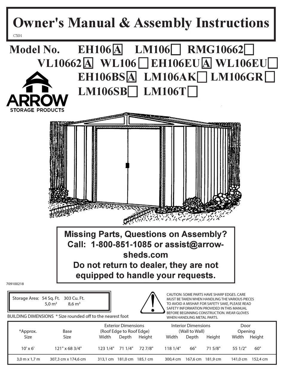 ARROW STORAGE PRODUCTS EH106A OWNER'S MANUAL & ASSEMBLY INSTRUCTIONS Pdf Download ManualsLib