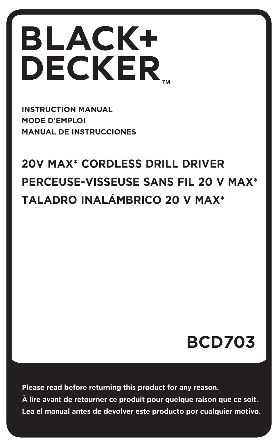 BLACK & DECKER BCD703 INSTRUCTION MANUAL Pdf Download | ManualsLib