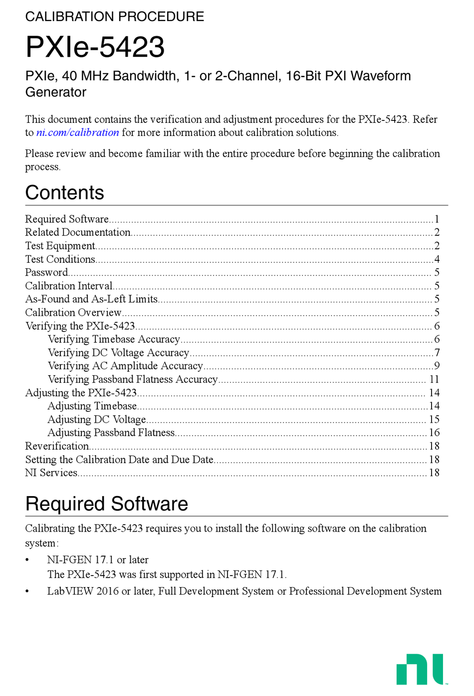 NATIONAL INSTRUMENTS PXIE5423 CALIBRATION PROCEDURE Pdf Download