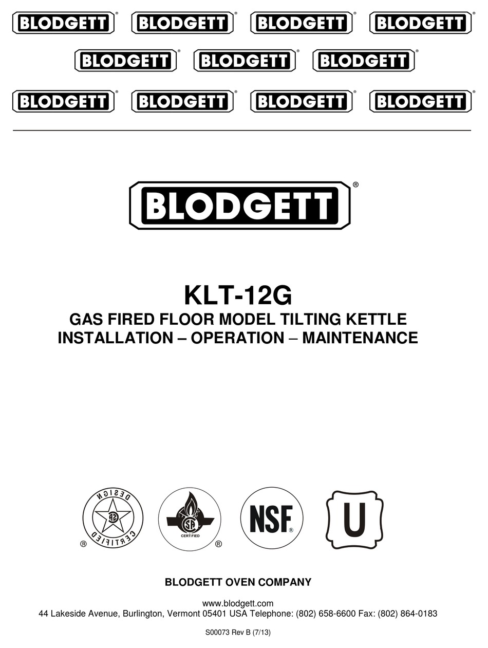 BLODGETT KLT12GNAT INSTALLATION OPERATION & MAINTENANCE Pdf Download