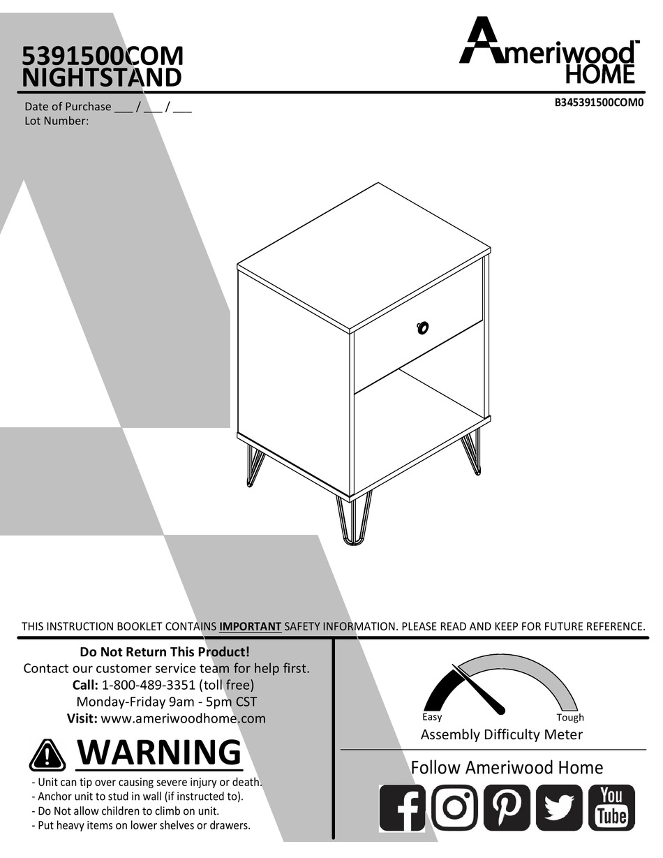 AMERIWOOD HOME ASSEMBLY INSTRUCTIONS MANUAL Pdf Download