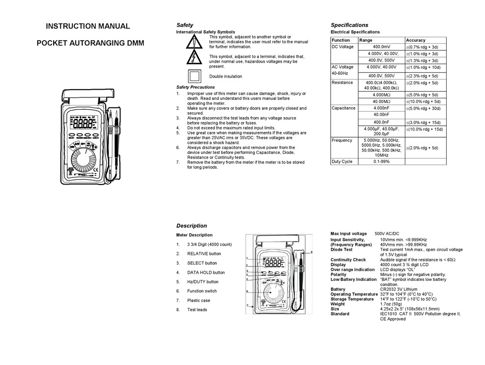 CEM DT-111 INSTRUCTION MANUAL Pdf Download | ManualsLib