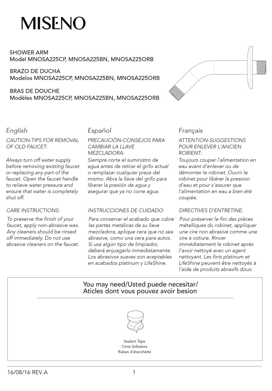 MISENO MNOSA225ORB INSTALLATION SHEET Pdf Download ManualsLib