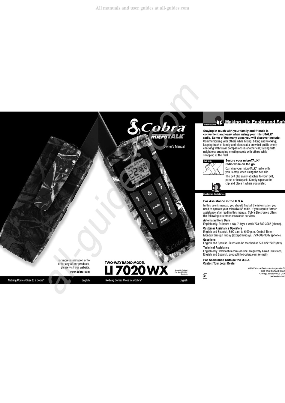 COBRA MICROTALK LI 7020WX OWNER'S MANUAL Pdf Download ManualsLib