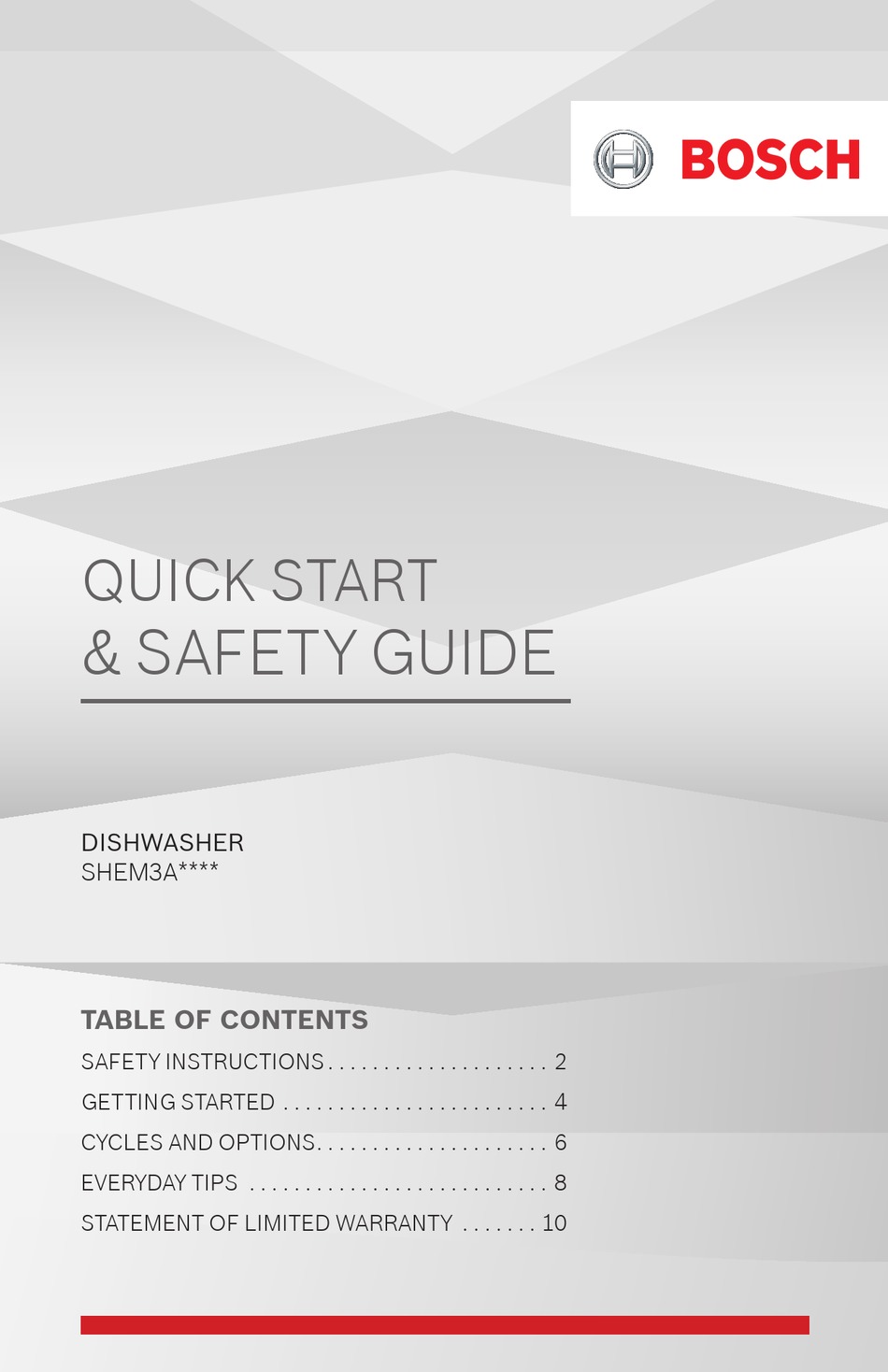 BOSCH SHEM3AY52N QUICK START MANUAL Pdf Download | ManualsLib