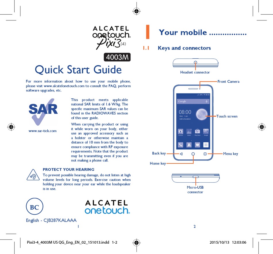 ALCATEL ONETOUCH PIXI3 (4) QUICK START MANUAL Pdf Download | ManualsLib