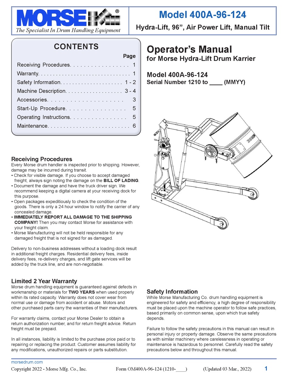 MORSE 400A96124 OPERATOR'S MANUAL Pdf Download ManualsLib
