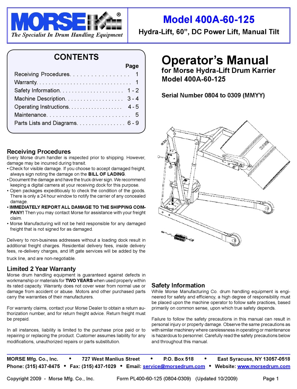 MORSE 0309 OPERATOR'S MANUAL Pdf Download ManualsLib