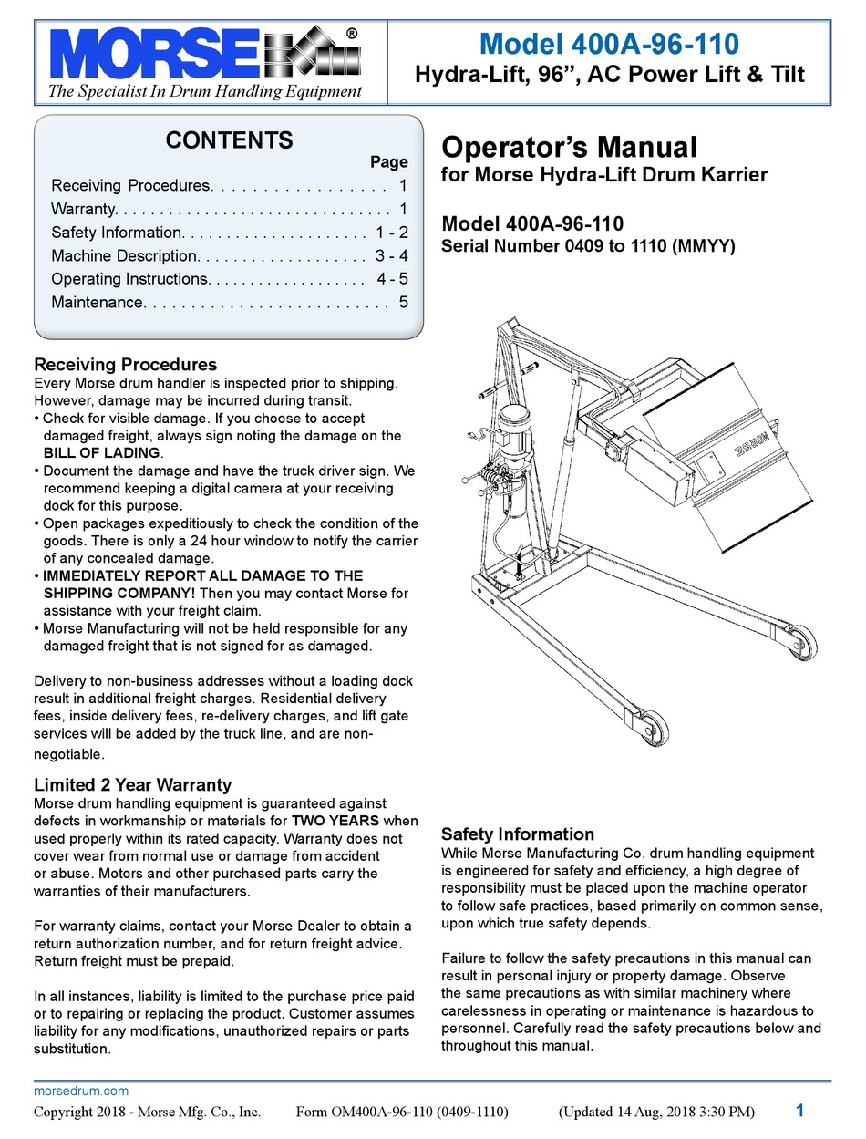 MORSE 400A96110 OPERATOR'S MANUAL Pdf Download ManualsLib