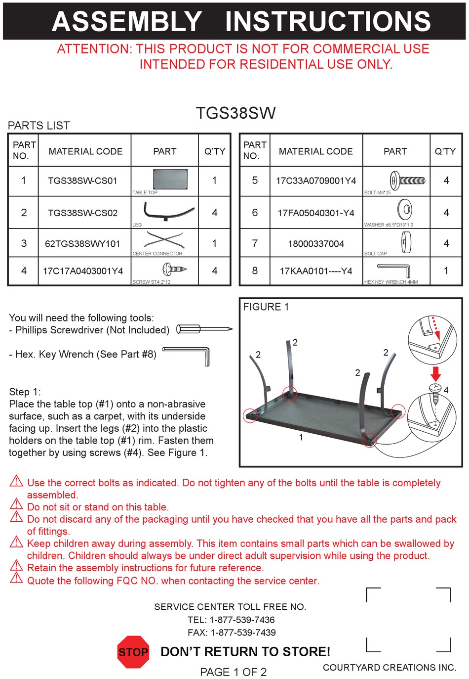 COURTYARD CREATIONS TGS38SW ASSEMBLY INSTRUCTIONS Pdf Download ManualsLib