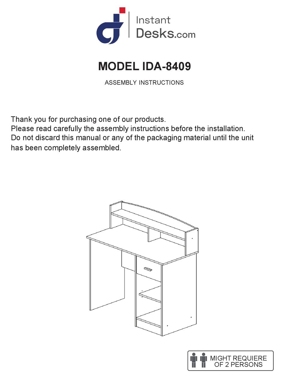INSTANT DESKS IDA8409 ASSEMBLY INSTRUCTIONS MANUAL Pdf Download