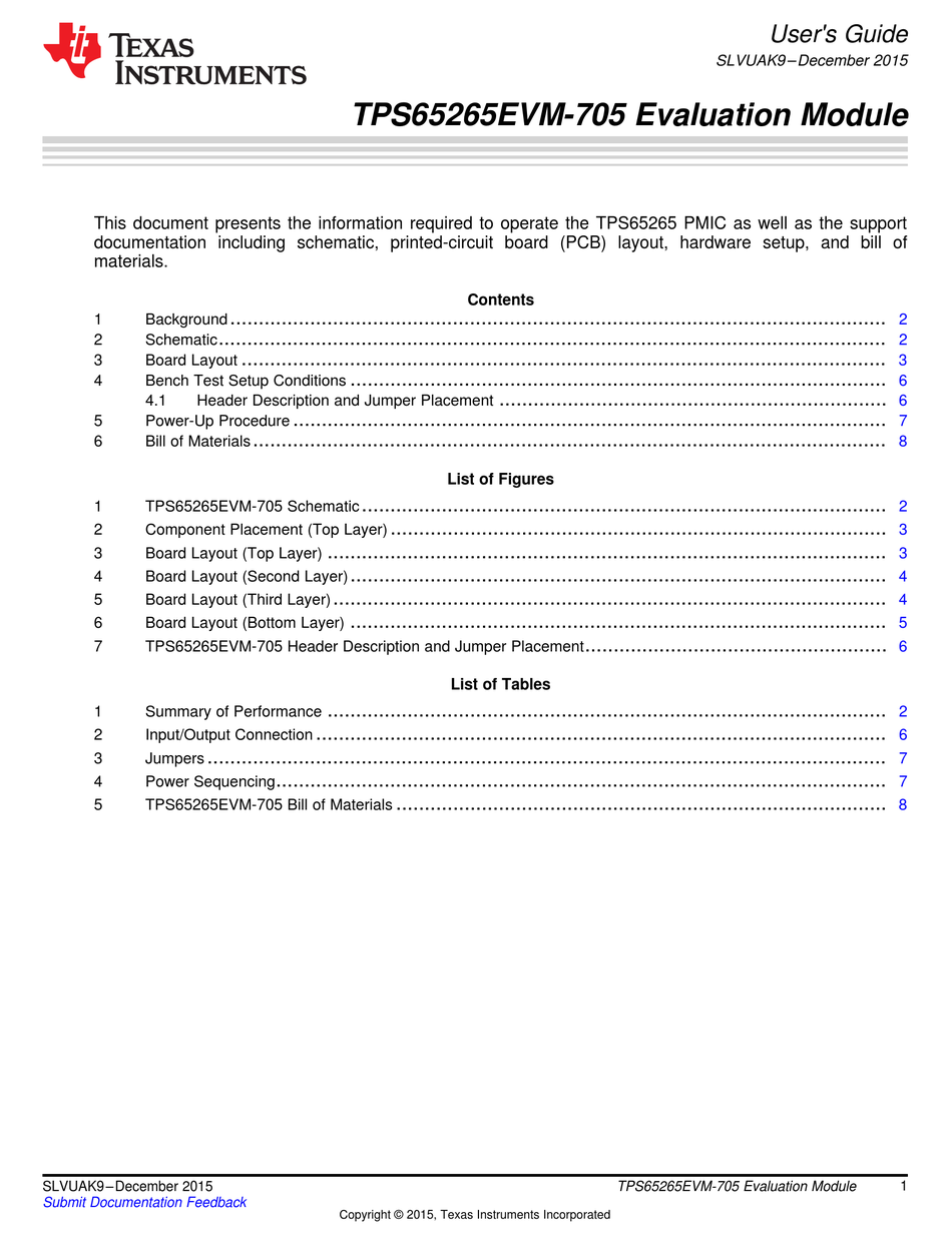 TEXAS INSTRUMENTS TPS65265EVM-705 USER MANUAL Pdf Download | ManualsLib