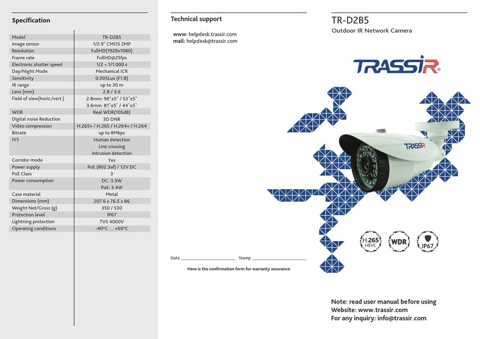 TRASSIR TR-D2B5 USER MANUAL Pdf Download | ManualsLib