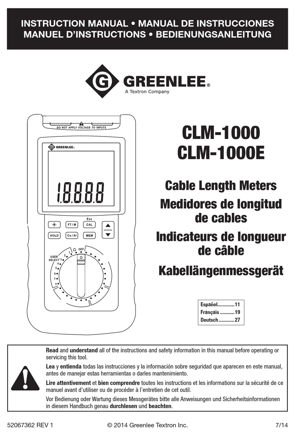 TEXTRON GREENLEE CLM1000 MANUAL Pdf Download ManualsLib