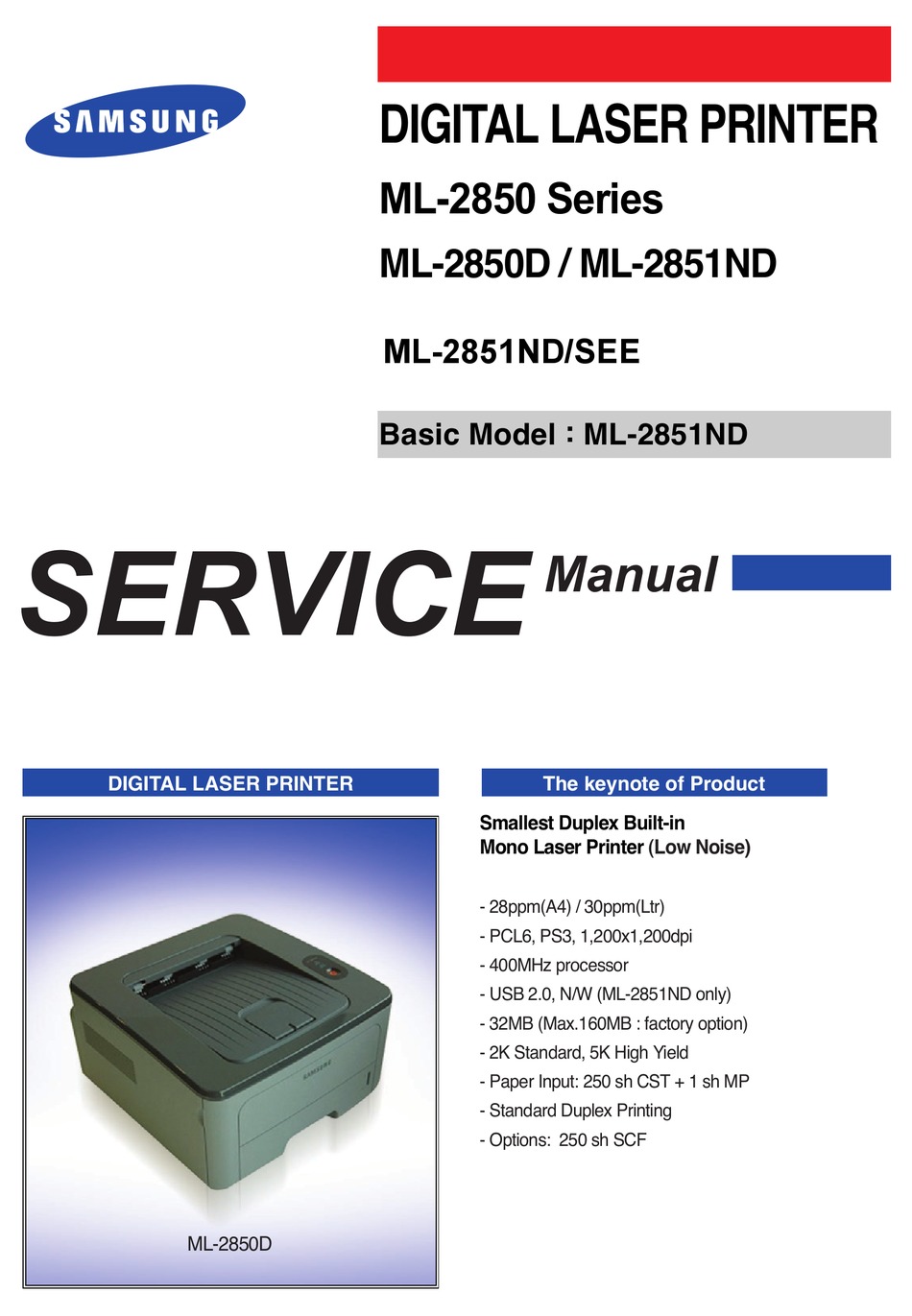 SAMSUNG ML-2851ND/SEE SERVICE MANUAL Pdf Download | ManualsLib