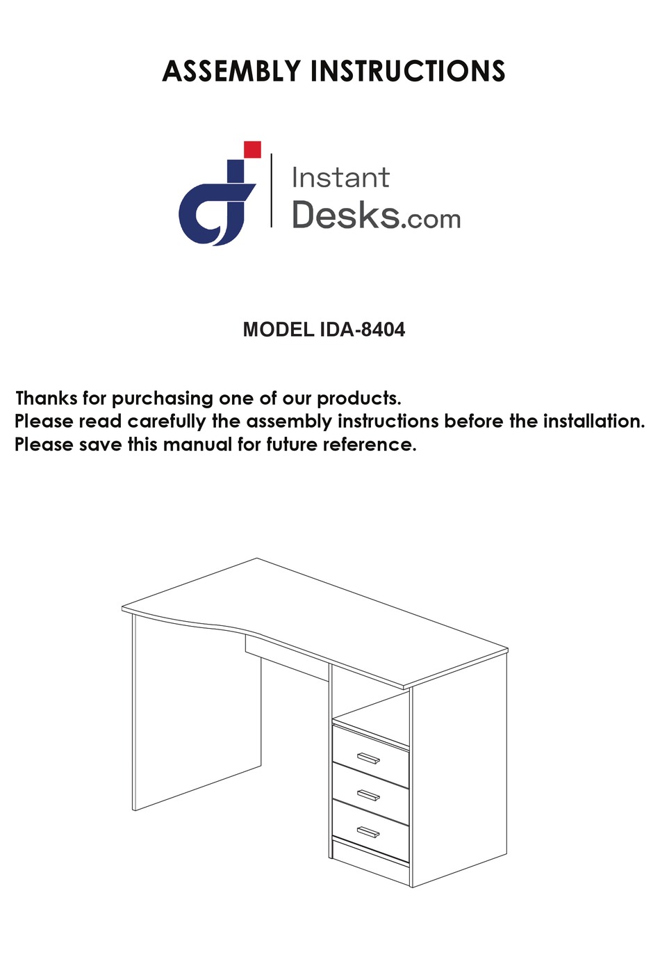 INSTANT DESKS IDA-8404 ASSEMBLY INSTRUCTIONS MANUAL Pdf Download ...