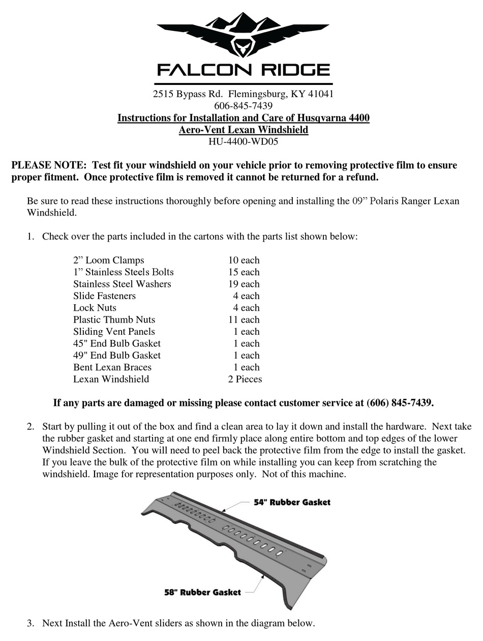 FALCON RIDGE HU4400WD05 INSTRUCTIONS FOR INSTALLATION AND CARE Pdf