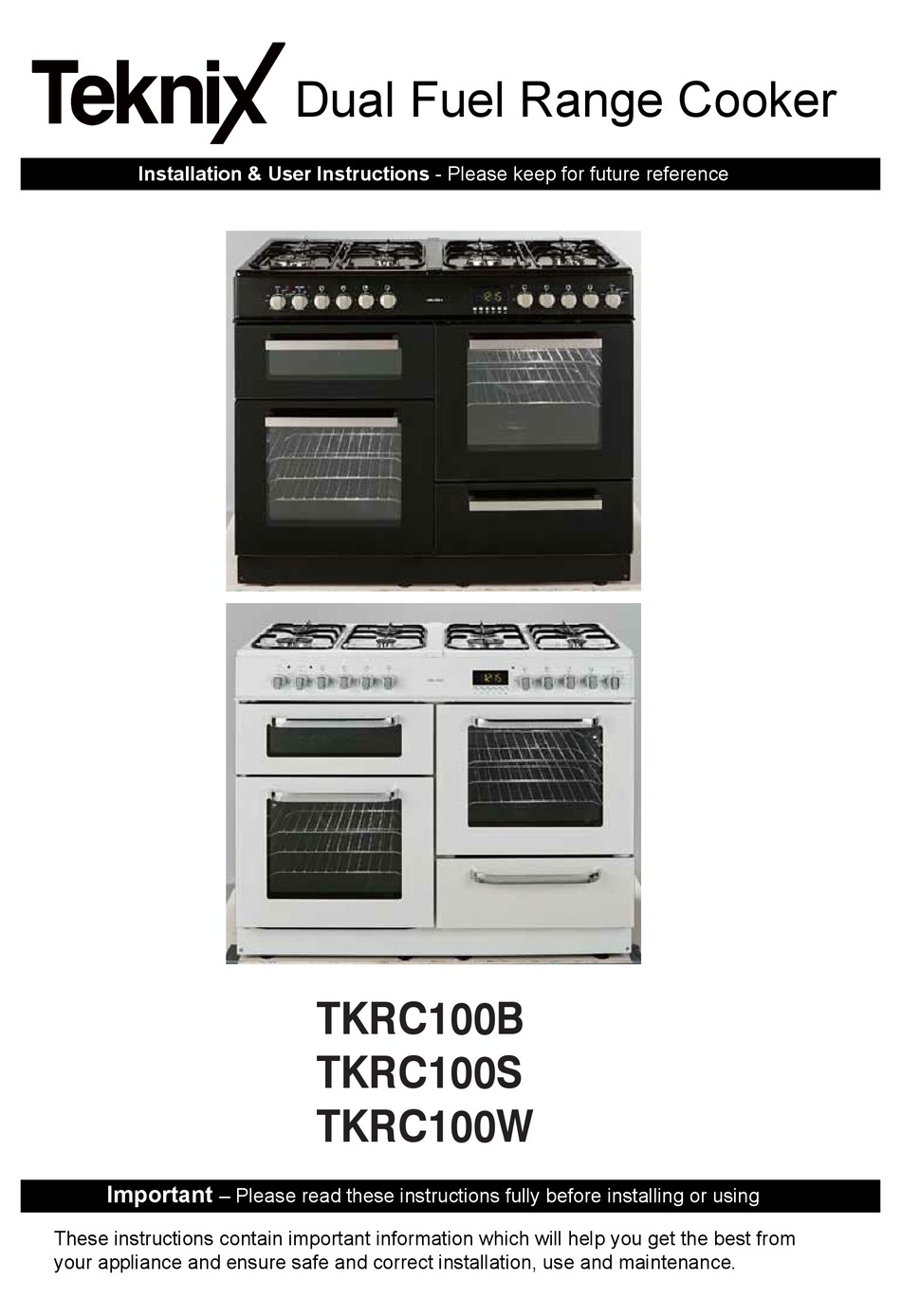 TEKNIX TKRC100B INSTALLATION & USER'S INSTRUCTIONS Pdf Download