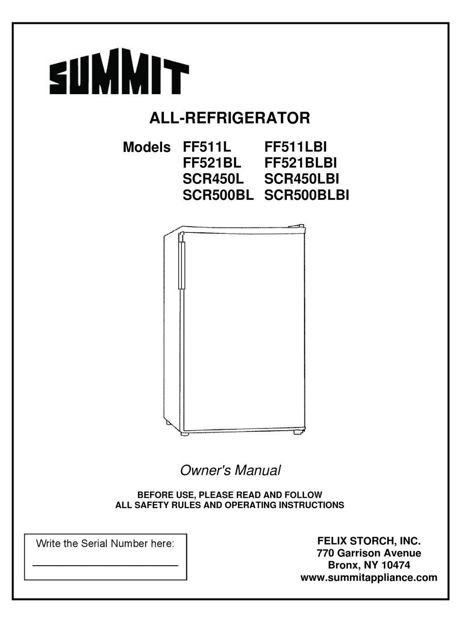 SUMMIT FF511LBI OWNER'S MANUAL Pdf Download | ManualsLib