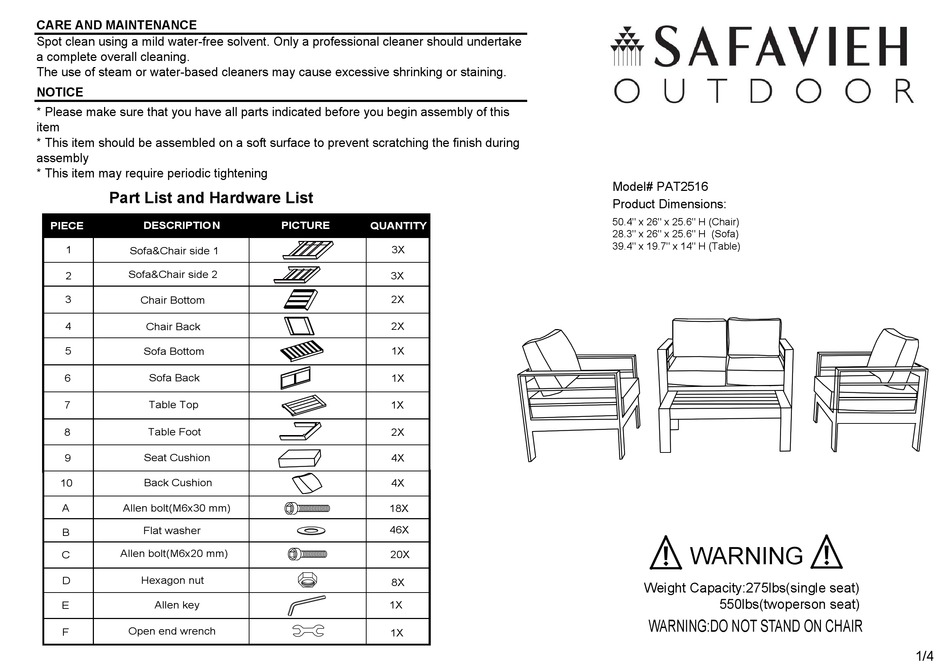 SAFAVIEH PAT2516 ASSEMBLY INSTRUCTIONS Pdf Download ManualsLib
