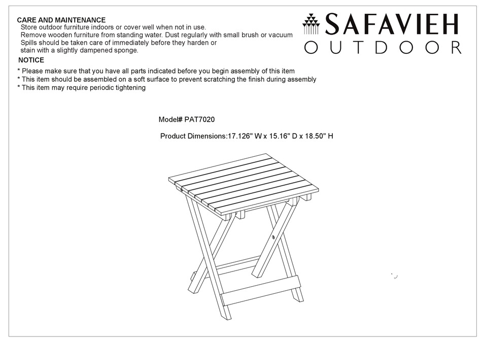 SAFAVIEH PAT7020A ASSEMBLY INSTRUCTIONS Pdf Download ManualsLib
