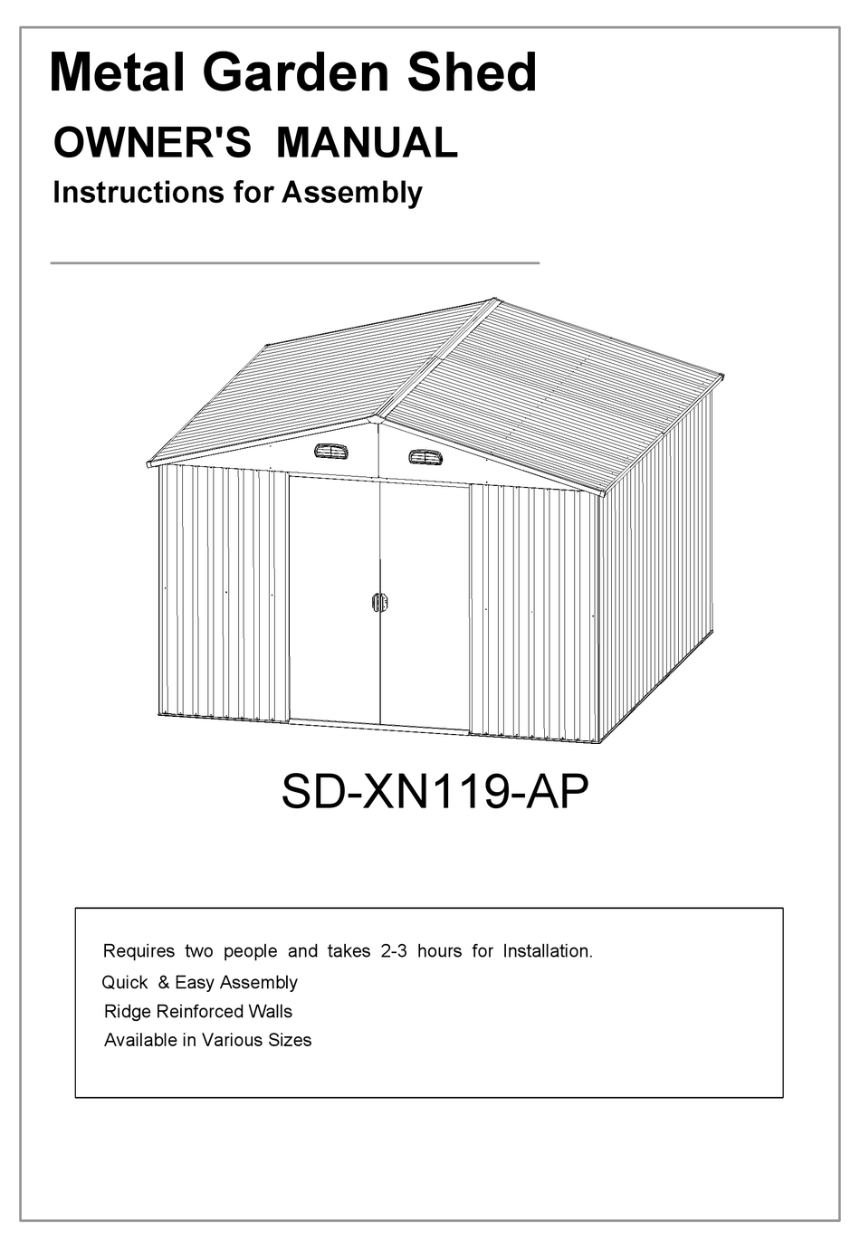 SHEDS DIRECT IRELAND SDXN119AP OWNER'S MANUAL Pdf Download ManualsLib